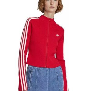 Adidas 3 stripe Slim Knit Red Track Top
